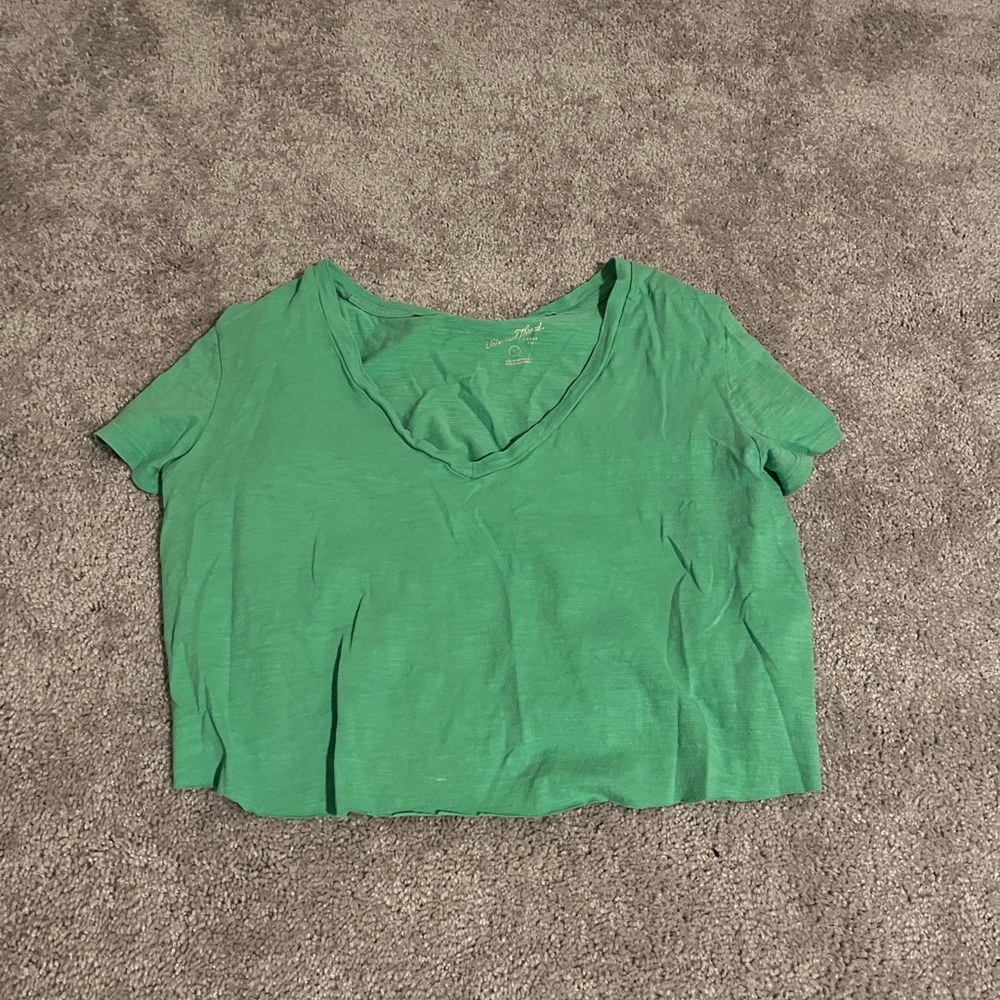 Green V Neck Cropped Shirt